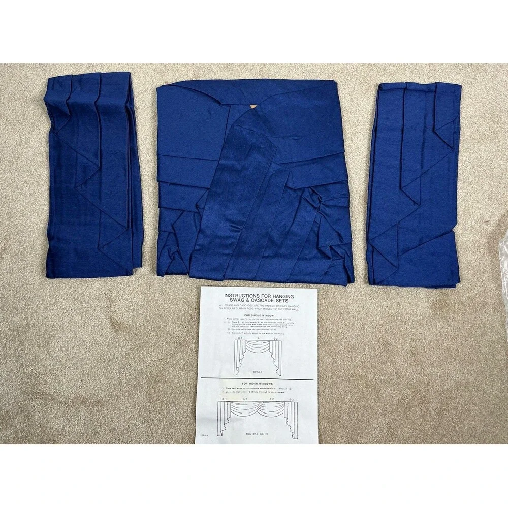 NOS 3 Set JCPenney Supreme 3pc Swag & Cascade Retro Set Blue 50” Window USA Made